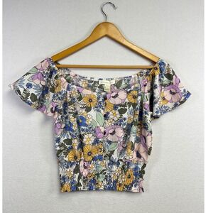Monteau Los Angeles Floral Floral Flutter Sleeve Crop Top M like NWOT
